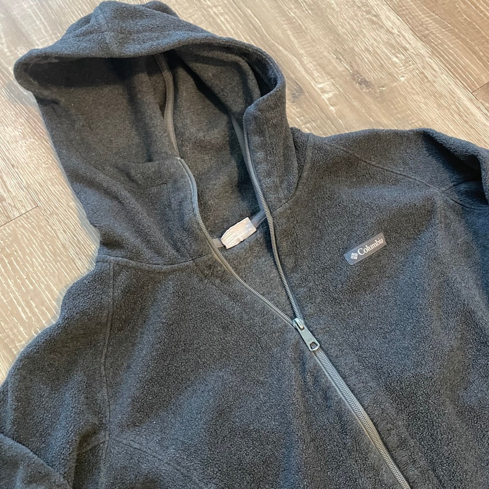 Columbia Mens Fleece Hoodie XL Gray Polyester Full Zip Jacket Outdoor Casual